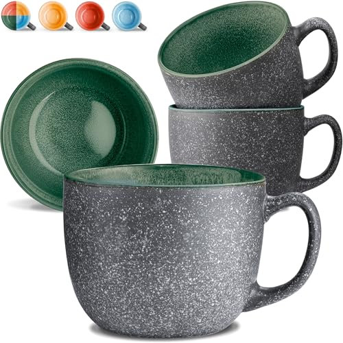 Cosumy Kaffeetassen 4er Set aus Keramik 350ml – Dickwandiges Steingut - Kaffeebecher mit Handgefertigte Reaktive Glasur - Hält Lange Warm - Grün