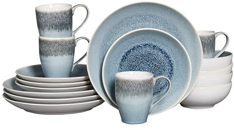 CreaTable, 24301, serie Caldera blu ghiaccio, set da 16 pezzi per 4 persone, servizio combinato in gres, lavabile in lavastoviglie e microonde, produzione di qualità