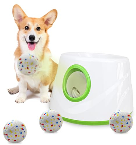 SOCO Automatic Ball Launcher for Dogs with Random Mode, 3 Settings to 45FT, Rechargeable Small Dog Ball Thrower with 4 2.2 ETPU Tennis Balls for Small Medium Breeds
