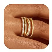 RIXERKOC 4Pcs Bagues en Or Argent pour Femmes, Bagues Empilables en Zircone Cubique Plaquées Or 18K Anneaux de Mariage Anneaux de Fiançailles Cadeau d'Anniversaire pour la Saint Valentin (Or, 6)