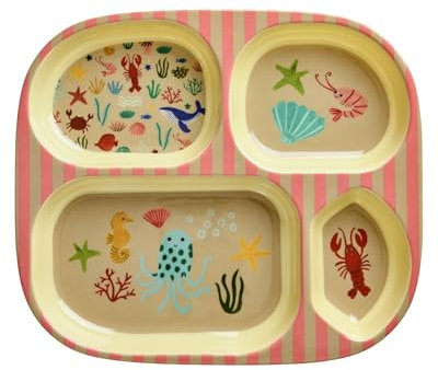 Rice Melamin Kinderteller mit 4er Einteilung - coral - Ocean Print