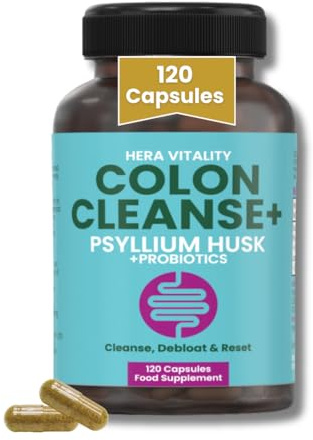 Colon Cleanse with Psyllium Husk & Probiotics – Supports Regularity, Gut Health & Bloating Relief – Gentle Daily Detox Supplement – Vegan – 120 Capsules