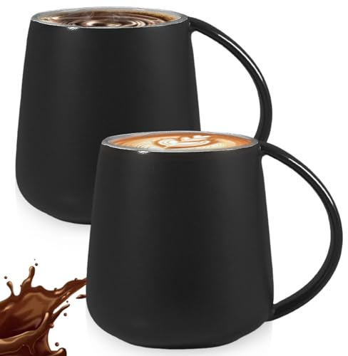 GOMETY Set di 2 tazze da caffè classici in ceramica, 380 ml, in ceramica massiccia, di alta qualità, per cappuccino, tè, espresso, casa, ufficio (nero opaco)