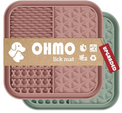 OHMO slickmatta hund, 2 stycken läckmattor för valpar katter för lugn och sysselsättning, lätt att rengöra av BPA-fri silikon (korall och ljusgrön)