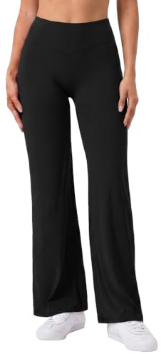 Fisoew Dam utsvängda yogabyxor hög midja leggings bootcut sportbyxor fitness gym utsvängda byxor, svart, XL