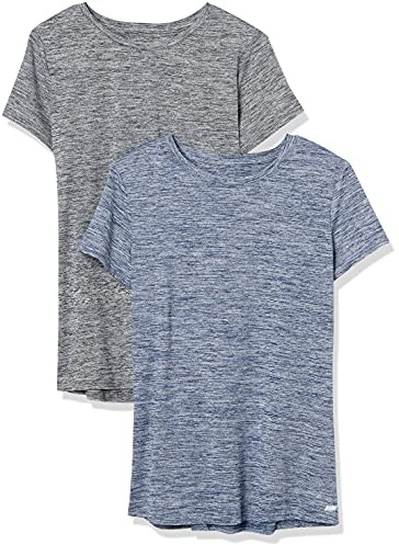 Amazon Essentials Women's Active Quick Dry Tech Stretch Short-Sleeve Crewneck T-Shirt, Pack of 2, Black Heather/Navy Heather, XX-Large