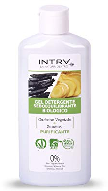 INTRÀ Carbone & Zenzero Gel Detergente Viso Biologico Purificante - 200ml - La pelle del viso appare intensamente pulita, detossinata e ne preserva l'equilibrio cutaneo