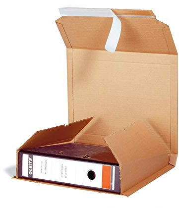 Ordner-Versandbox, 320x290x35-80mm, A4, braun, SK-Verschluss, Aufreißstreifen