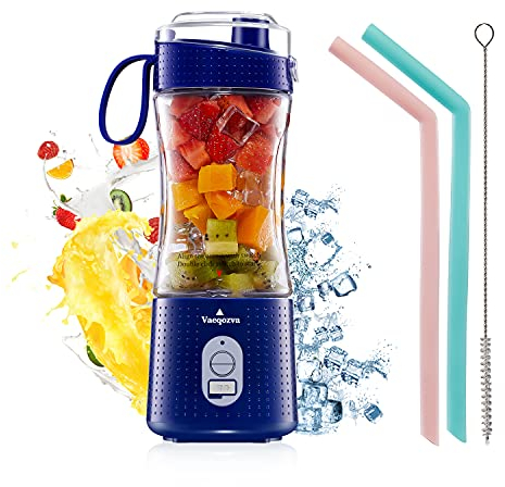 Vaeqozva 380ml Portable Blender for Shakes and Smoothies, Personal Portable Smoothie Maker, USB Rechargeable, Small Blender for Travel, Sports, Gym, Kitchen, Office, Navy Blue