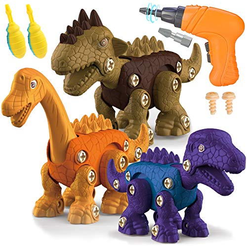 STAY GENT Take Apart Dinosaur Toys for Kids, 3 Pack Take Apart Toys with Electric Drill, STEM Learning Gift for 3+ Boys and Girls
