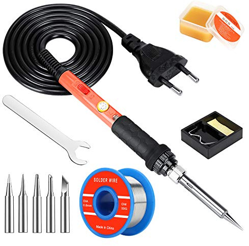 Kit de fer à souder électronique, interrupteur marche/arrêt 60W, pistolet à souder, fer à souder avec tête de fer 5PCS, stylo à souder électrique pour diverses utilisations réparées