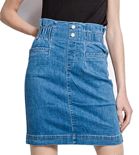 Van Der Rich ® - Jupe Jean à Enfiler, Court au Genou et Taille élastique - Femme (Bleu, 44)