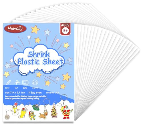 Hewolly 24 Pieces Shrink Plastic Sheets, Shrinky Plastic Paper Shrink Film Sheets Frosted Ruff n' Ready for Kids Arts and Crafts Activity Set, 7.9 x 5.7 inch / 20 x 14.5 cm (24)