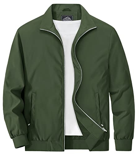 MAGCOMSEN Chaquetas de béisbol delgadas de verano para hombre, chaqueta bomber ligera e informal, estilo militar, con bolsillos, Ejercito Verde, L