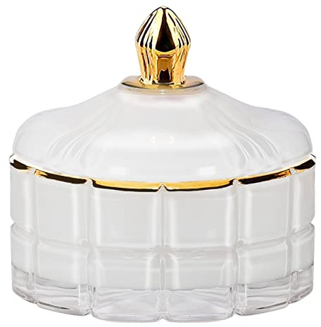 ALAMHI Decorative Candy Bowl Candy Jar with Lid, Candy Dish Storage Food Cotainers Jar, Glass Trinket Box Jewelry dish, Apothecary Jars Keepsake Boxes with Lids Modern Home Decor (White)