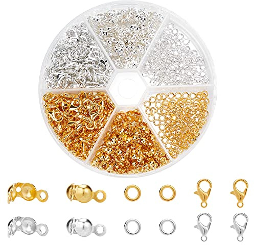 PH PandaHall Golden Silver Jewelry Making Accessories Set 160pcs Lobster Claw Clasps 200pcs End Bead Tips 200pcs 4mm Open Jump Rings for DIY Jewelry Necklace Bracelet Making