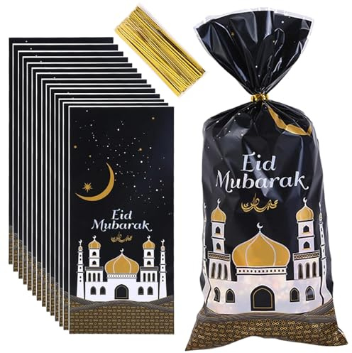 Zkaoai Eid och Mubarak presentpåsar, 100 st. Ramadan-påsar, fyllning, 100 slipsar, ramadan-tema, partypåsar, partydekoration