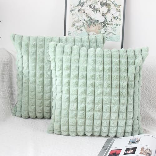 OYIMUA Salbei Grün Kissenbezug 50x50 2er Set Flauschig Kuschelkissen Plüsch Kissenbezüge Dekokissen Weich Pelz Kissenhülle Luxus Sofakissen Quadratisch Deko Kissen