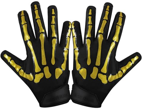Glorious Traders Football Gloves, Adult and Youth Football Gloves Men & Women's - Ultimate Performance Booster Football Gloves Adult with Super Sticky Grip (Gold, Adult Large)