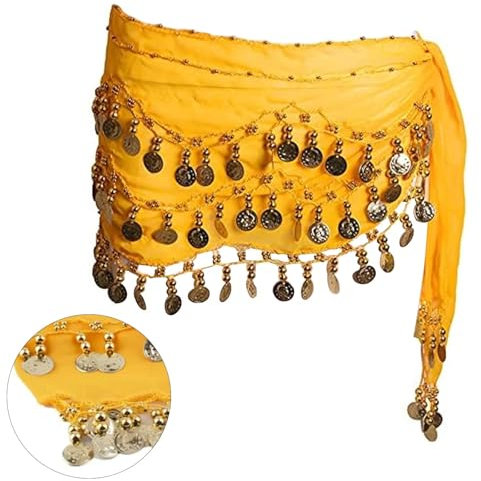 Chiffon Hüfttuch, Damen BauchtäNzerin KostüM, Tanztuch mit Münzen für Bauchtanz, Damen Bauchtanz Gürtel, Schwarz Bauchtanz Hüfttuch, für Mädchen Frau für Performance Kostüm Bauchtanz Yoga Kurs(Gelb)