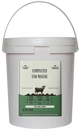 Organic Composted Cow Manure – 30 lb Pail – Soil Amendment for Gardens, Lawns, and Plants – Natural Fertilizer for Healthier Growth