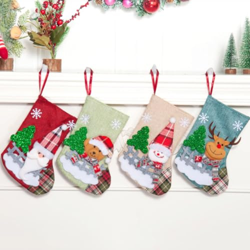 AstarFavor 4 Piezas Calcetines de Arbol de Navidad, Calcetines de Botas de Papá Noel Bolsa de Regalo de Medias Navideñas Calcetines de Papá Noel para Decoración de Fiesta de Navidad