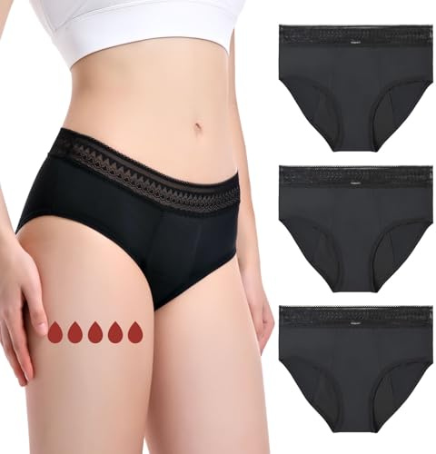 Carer | Lot de 3 Culottes Menstruelles pour Flux Abondants | Culottes Menstruelles avec Dentelle | Tampon à Absorption Rapide de 50 ML | Lavable et Réutilisable | Taille L