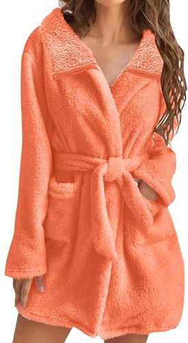 Accappatoio da donna in cotone con cappuccio, da donna, corto, caldo, in spugna, elegante e soffice, da viaggio, invernale, comodo cappotto in spugna con cintura, con cappuccio