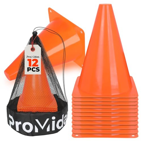 Soccer Cones for Training Kids With Mesh Bag - 7 Inch - Small Traffic Cones for Sports Training - Small Orange Cone - Flexible Conos for Soccer Practice, Basketball, Football Drills (12PCs - Orange)