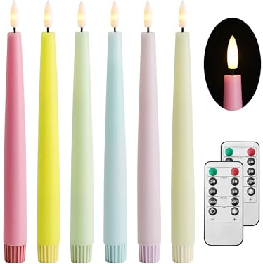 Stmarry Multicolored Pastel Flameless Taper Candles with Remote and Timer, 9.65 Inch Real Wax LED Colorful Candlesticks, Battery Operated Colored Tall Candles with 3D Flickering Flame, 6 Pack