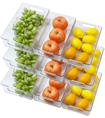 DUBUOZA Lot de 9 Bacs de Rangement Garde-Manger (3 Tailles),Organiseur Frigo Cusine Rangement Frigo,Convient pour Cuisine, Tiroir, Congélateur, Salle de Bain, Garde-manger (9)