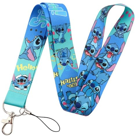 Hemasa Stitch and Pink Angel - Lanière pour téléphone avec support pour clés, cartes d'identité, tour de cou, porte-clés cadeau, Couleur 1, 11cm