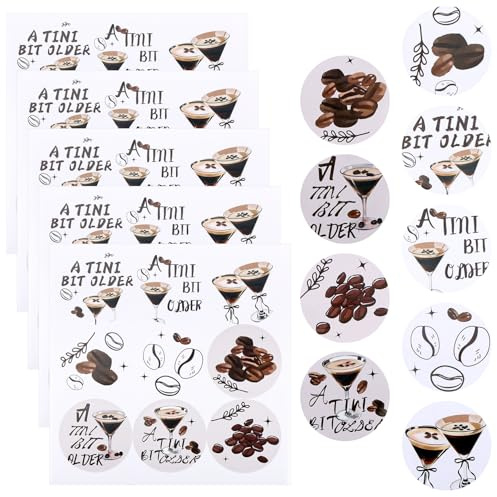 180pcs Espresso Martini Stickers, 1.5 Inch A Tini Bit Older Decal Coffee Stickers Espresso Martini Party Decor Cutouts for Water Bottles, Notebooks, Scrapbooks, Computer Decoration