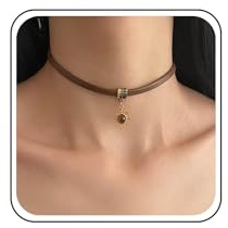 Aneneiceera Collier Ras Du Cou En Cuir Marron Vintage Minuscules Pendentifs En Forme De Tournesol Colliers En Cuir Marron Larges Cordon En Cuir Collier Chaîne Bijoux Pour Femmes