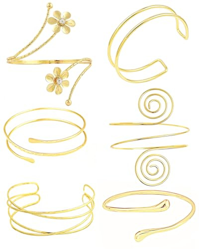 YUYASSJY Minimalist Gold Arm Cuff Bracelet Upper Arm Band Cuff Bangle for Women Adjustable Armband Set 6 Pieces (6pc A)