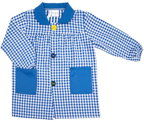 HOMYBABY® Babi escolar infantil para guarderia y colegio con botones - Bata escolar para niño o niña - Baby escolar infantil fácil de poner y quitar con bolsillos y puños cerrados (Blue, Size 1)