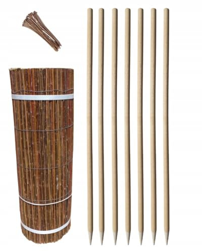 Valla De Mimbre Estera De Sauce 60x300 cm Con 7 Postes De Madera Ø18 mm 78 cm Y 30 Bridas Pantalla De Privacidad Jardín Terraza Balcón