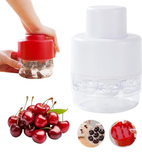 Cherry Stoner Remover UK, 2025 New Cherry Pitter Remover Tool, Food Grade Plastic Multi Cherry Destoner, Portable Easy Squeeze Cherry Tool with 7 Holes for Making Cherry Pie and Jam (White)