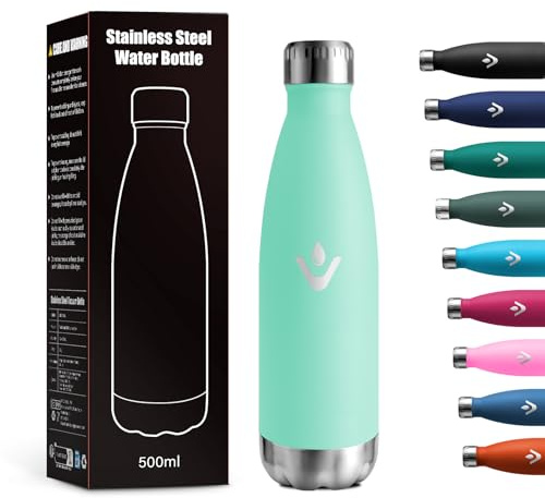 Borraccia Acciaio Inox 500ml, Bottiglia Acqua senza BPA, Antigoccia, A Prova di Perdite, Bottiglia Termica Doppia Parete Ideale per Bambini, Scuola, Ufficio, Sport, Escursioni, Viaggi, Campeggio