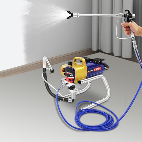 JJsdwin Airless Farbsprühsystem, Airless-Spritzgerät mit Hochdruckschlauch, Hochdruck-Airless-Spritzlackiermaschine für Wandfarben & Latexfarben, Sprühbreite 25cm
