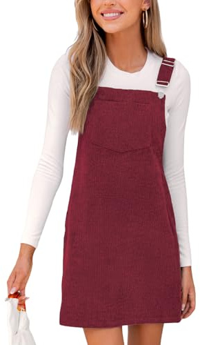 CUPSHE Mini robe d'automne en velours côtelé pour femme, col carré, bretelles réglables, poche avant, boutons latéraux, robes d'automne