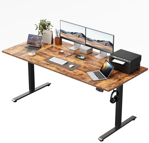 Klicelor Height-Adjustable Electric Desk, 120x80 cm Sit-Stand Office Desk, Computer Desk with Memory Function, Standing Desk, Gaming Desk with Four-Part Tabletop, Brown