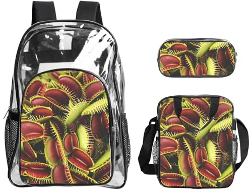 FBGHHTY köttätande växt tryck transparent ryggsäck set skola resor utomhus pendling konserter genomskinlig 3-delad