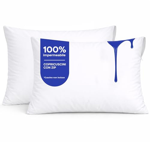 Twinzen Copricuscino Impermeabile 50x80 cm, Set 2 - Copri Cuscino Letto con Cerniera – Antiacaro, Oeko-Tex, per Bambini, Adulti e Pelli Sensibili