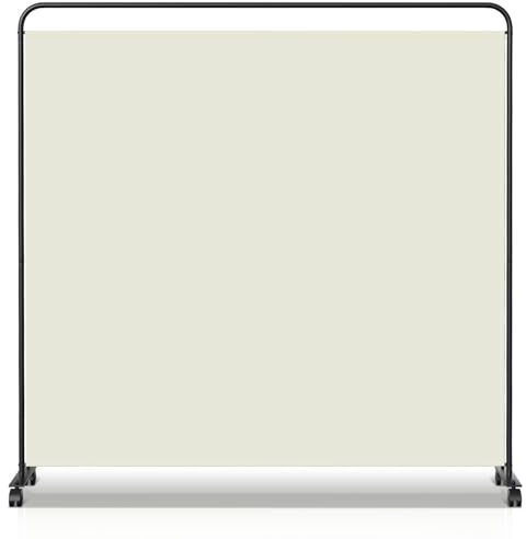 Yugodex Paravent rumsavdelare vikbar fristående skiljevägg på hjul, omklädningsskydd, rumsseparator 1 del 185 x 180 cm, fristående rumsavdelare för kontor, sovrum – beige