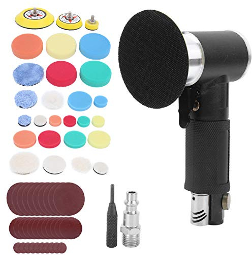 60Pcs Air Sander Set, Eccentric Pneumatic Grinder with 3mm Orbit, Adjustable Speed Polishing Machine for Metal Detail Work, Includes 6 Types of Pads for Rust Removal and Waxing (American valve)