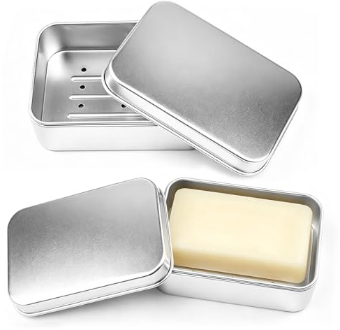 Soodyoow 2 Pezzi Portasapone in Alluminio, Portasaponetta per Bagno Viaggi, Porta Saponetta in Metallo, Portasapone da Viaggio con Scolapiatti per Casa, Viaggi, Campeggio (Rettangolare)