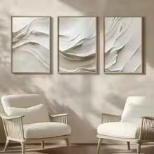 ZHUOYA 3-delat set canvasbilder, neutral beige, enkel väggkonst, abstrakt canvasbild med vågmönster, modern väggdekoration (21 x 30 x 3 cm/ramlös)