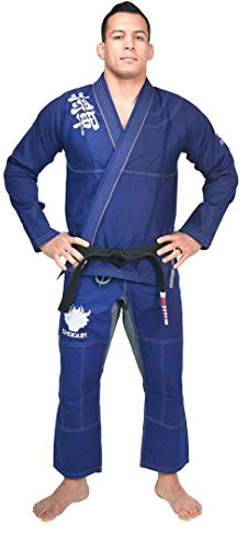 SHOGUN Fight Jiu Jitsu Gi Ultra Light 'Kanji' 350 g/m² Perlgarn Baumwolle Premium BJJ Blau und Silber A0