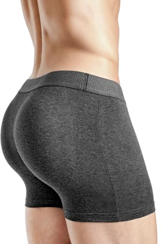 Rounderbum | Mens Underwear Boxer Briefs | Butt Enhancing Pads – Body Shaper Underwear | Round Bum Effect-Removable Pads, Heather Charcoal, S